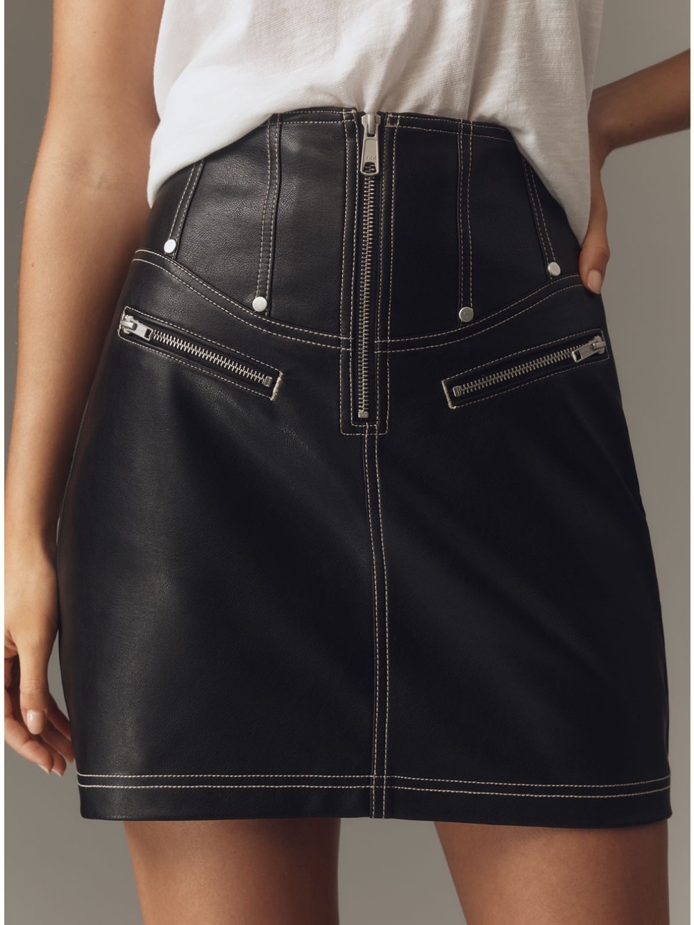 Pilcro Black Faux Leather Corset Mini Skirt